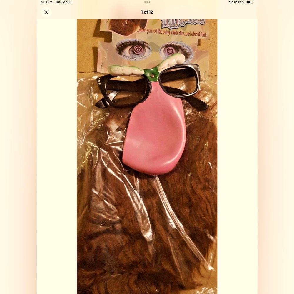 NEW VINTAG FUN Glasses RUBBER BIG PINK Nose/RUBBER EYEBROWS& BEARD HARD 2 FIND